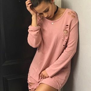 Pink OVERSIZED ripped sweater
